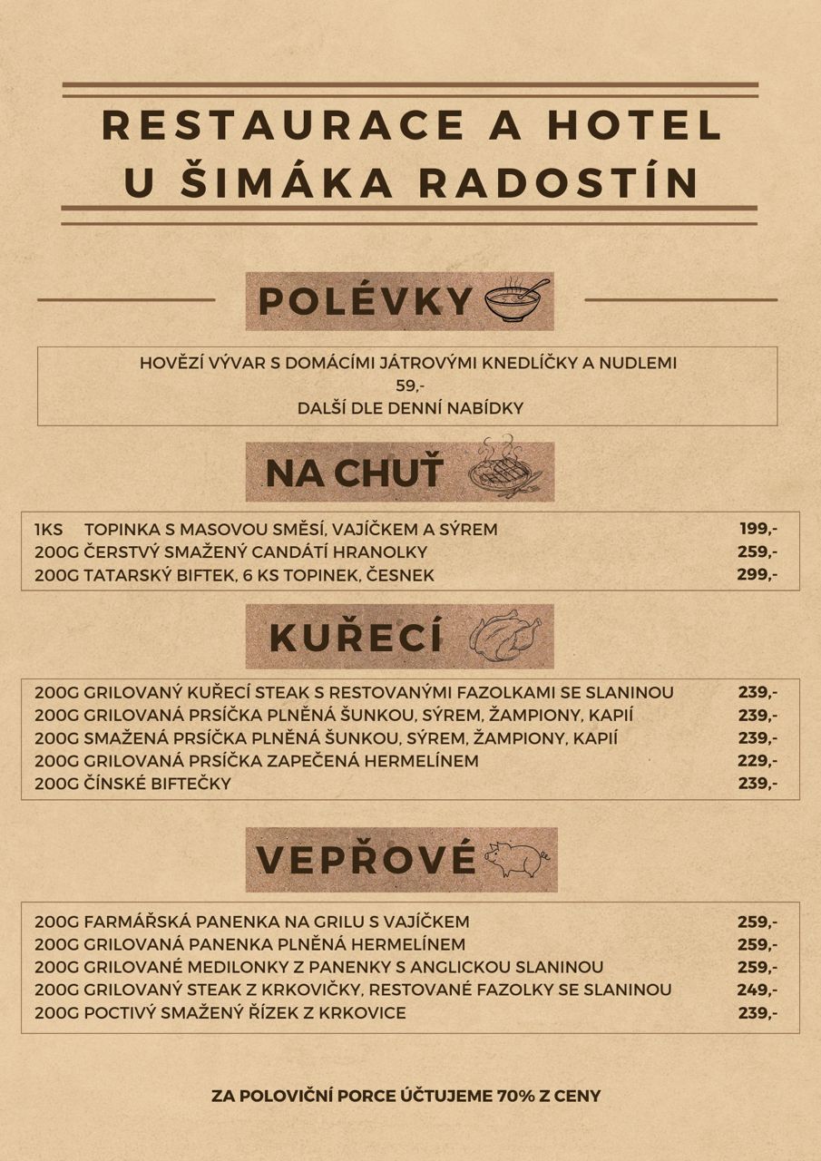 Jídelní lístek U Šimáka
