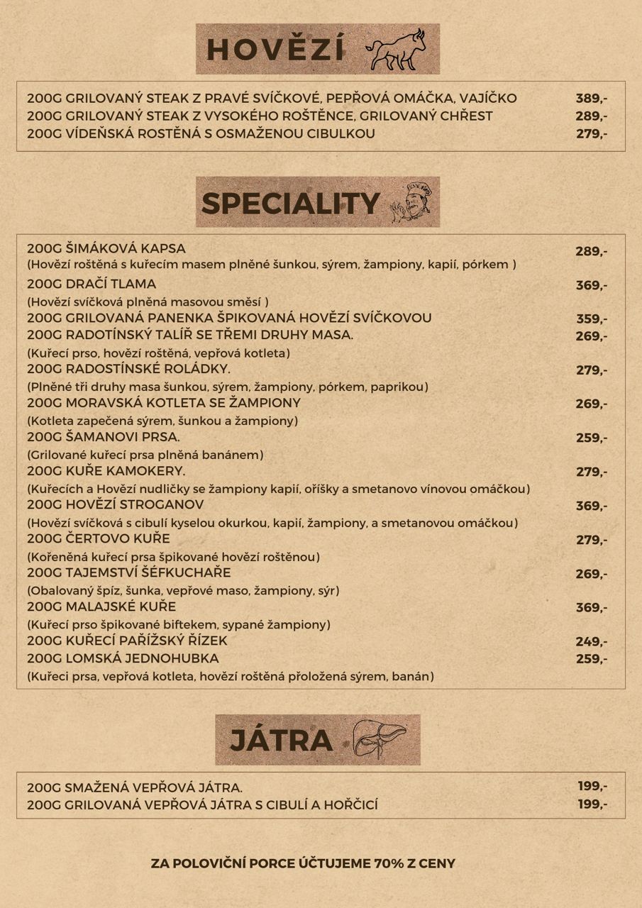 Jídelní lístek U Šimáka