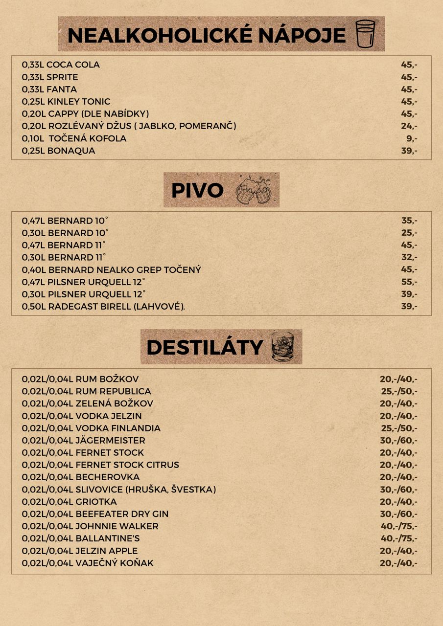 Jídelní lístek U Šimáka